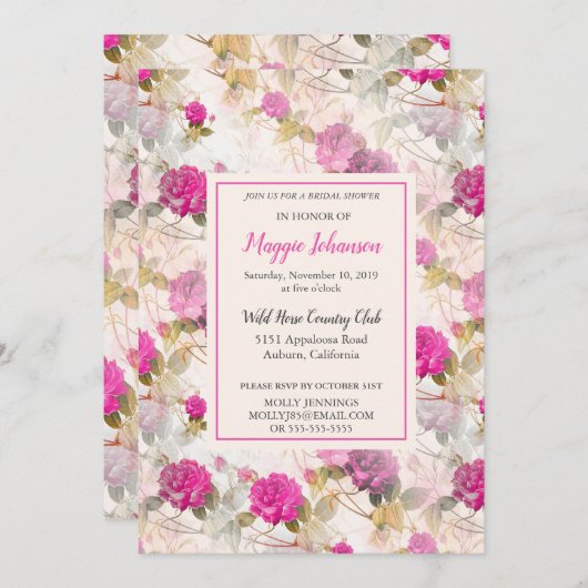 Jolie invitation Rose de douche nuptiale (Devant / Derrière)