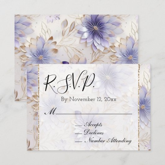 Jolie invitation RSVP de mariage florale or et per (Devant / Derrière)