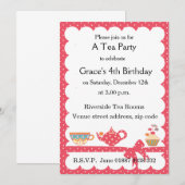 Jolie invitation Tea Party pour enfants (Devant / Derrière)