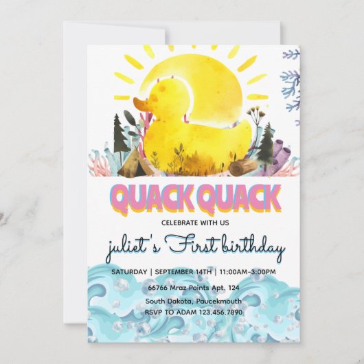 Jolie jaune 1ère canard en caoutchouc invitations  (Devant)