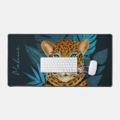 Jolie jungle léopard Art Floral | Bleu | Nom (Clavier et souris)