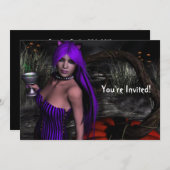 Jolie Kitty et Citrouille Invitation d'Halloween (Devant / Derrière)