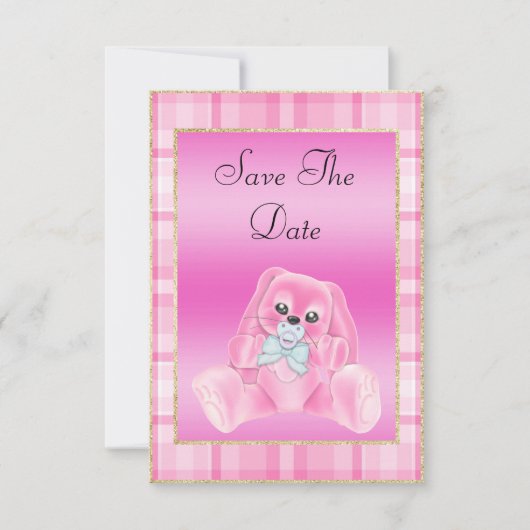 Jolie Lapin Rose Invitation Date de Naissance (Devant)