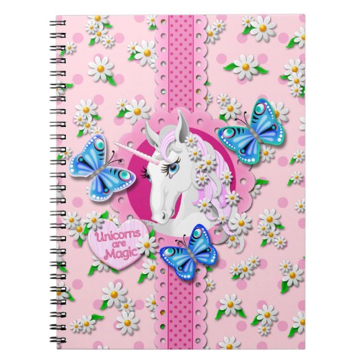 Jolie licorne en rose avec Carnet Pois (Devant)