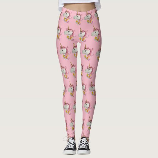 Jolie licorne rose pattes Leggings (Devant)