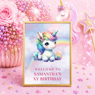 Jolie licorne rose violet affiche de bienvenue fil