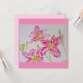 Jolie Lily en peinture aquarelle rose Carte plate (Devant/Arrière en situation)