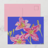 Jolie Lily en peinture aquarelle rose carte postal (Devant / Derrière)