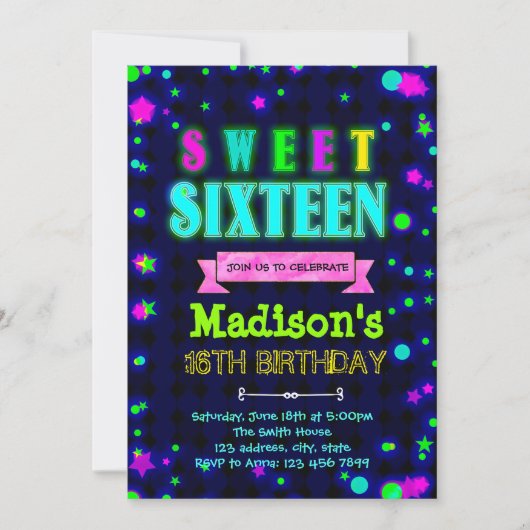 Jolie lueur 16 anniversaire invitation fête (Devant)