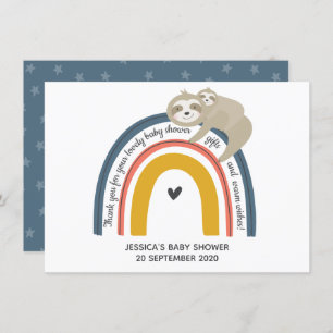 Jolie maman et bébé Sloth Rainbow Carte de remerci