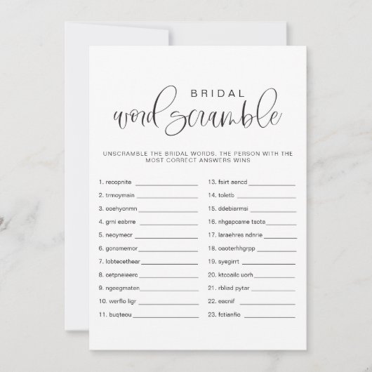 JOLIE Minimal Word Scramble Vrijgezellenfeest spel Kaart (Voorkant)