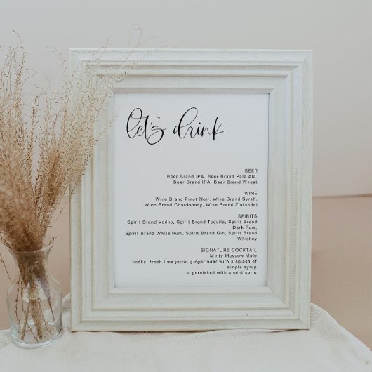 JOLIE Minimalistische Boho Laten we Drink Bar Menu Poster