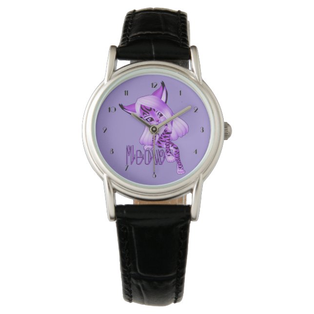 Jolie montre bracelet de chaton de Meow Meow viole (devant)