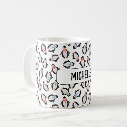 Jolie neige neige Pingouins de Noël Enfants Mug (Devant gauche)