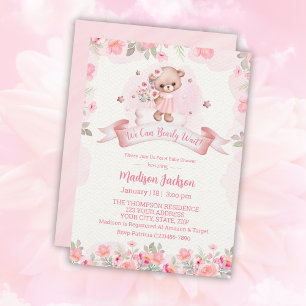 Jolie Ours Floral Girls Baby shower Invitation