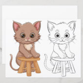 Jolie page de coloriage de chat de dessin animé (Devant / Derrière)