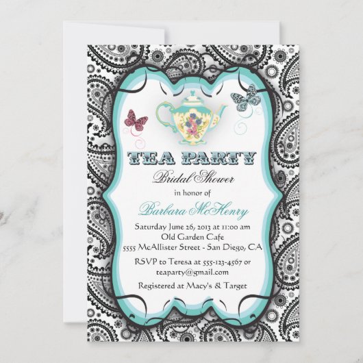 Jolie Paisley Tea Party Invitation (Devant)