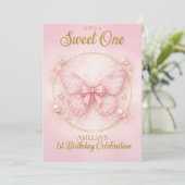 Jolie Papillon Rose "Sweet One" Invitation pour le (Debout devant)