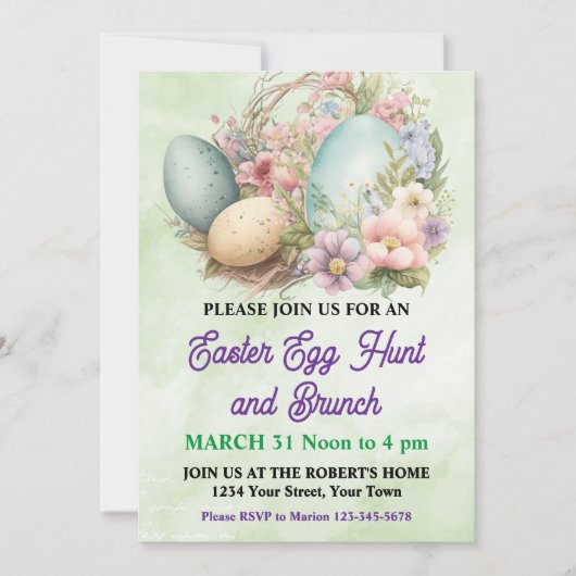 Jolie Pastel Easter Egg Hunt Invitation (Devant)