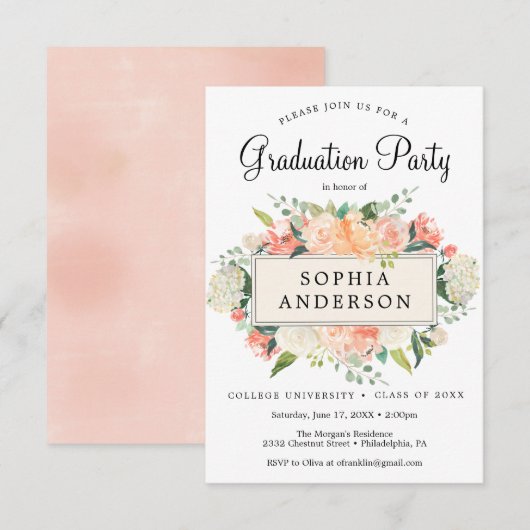 Jolie Peach Graduation Party Invitation (Devant / Derrière)