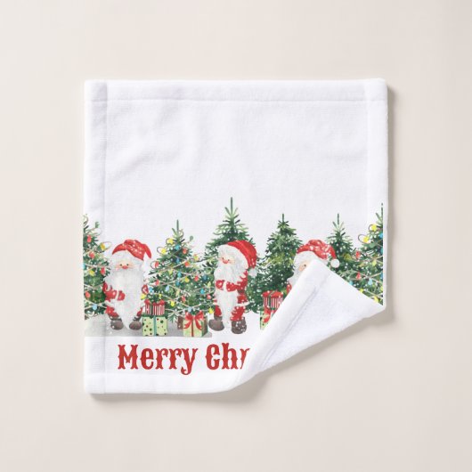 Jolie Père Noël et arbres de Noël Aquarelle (Gant de toilette)