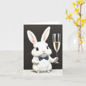 Jolie petite carte de lapin avec du champagne (Fleur jaune)