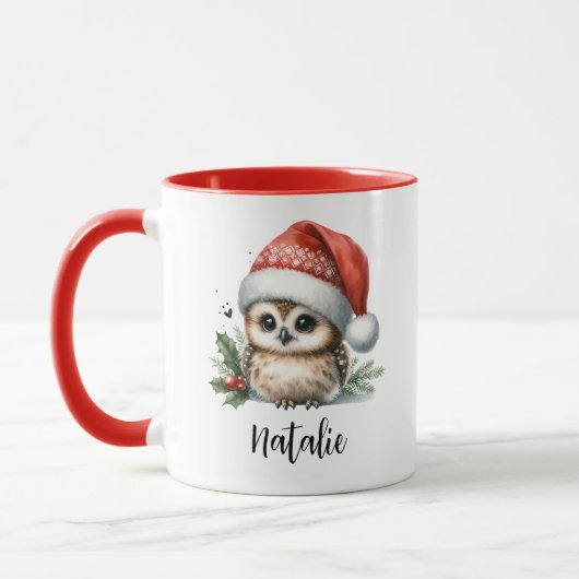 Jolie Petite Chouette de Noël Nom Mug (Gauche)