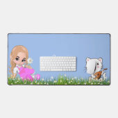 Jolie petite fille et chat avec des fleurs  (Clavier et souris)