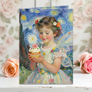Jolie petite fille fée et carte d'anniversaire pap