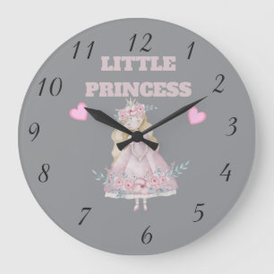 Jolie petite horloge murale Princesse Cœur rose