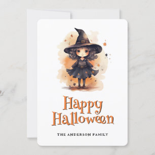 Jolie Petite Sorcière Dans Une Bonne Carte D'Hallo