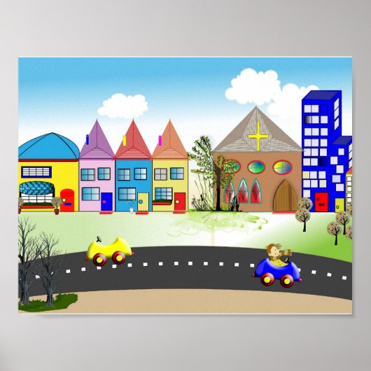 Jolie petite ville Affiche de nursery couleur (Devant)