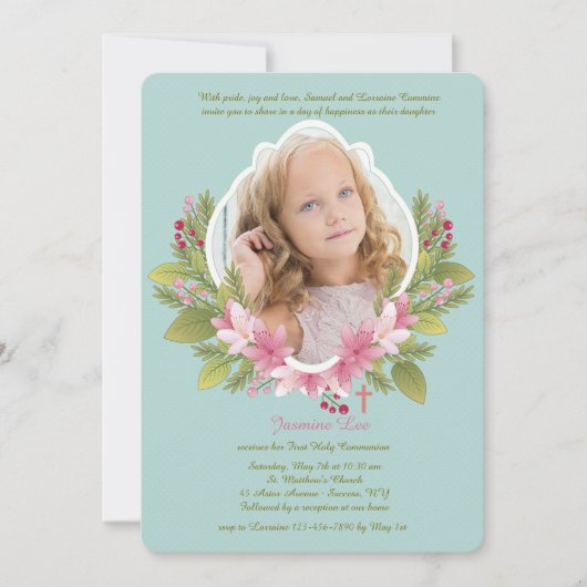 Jolie photo cadre floral Invitation (Devant)