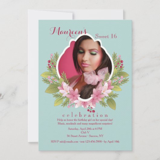 Jolie photo cadre floral Invitation (Devant)