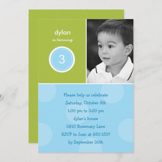 Jolie photo Dots Invitation d'anniversaire (Turquo (Devant / Derrière)