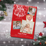 Jolie photo Noël Faire-part de naissance<br><div class="desc">Une élégante carte de faire-part de naissance de vacances de collage photo 4 pour vous de personnaliser avec vos photos spéciales encadrées en or, message de vacances, noms et statistiques de naissance. L'envers est en train de tomber des flocons de neige. Vous pouvez customiser la couleur arrière - plan pour...</div>