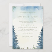 Jolie pinède d'hiver faire-part de mariage verte (Devant)