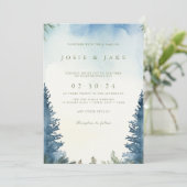 Jolie pinède d'hiver faire-part de mariage verte (Debout devant)