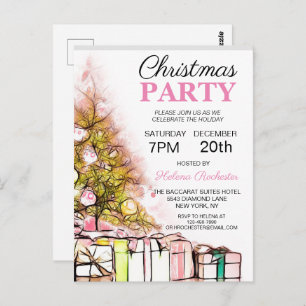 Jolie Pink Christmas Tree Invitation de vacances