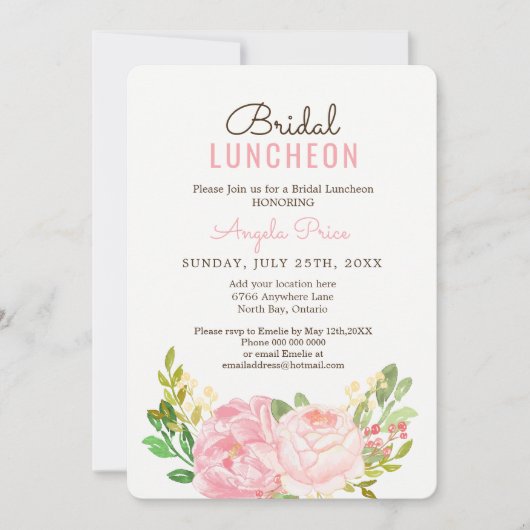Jolie Pink Peony Bridal Luncheon Invitations (Devant)