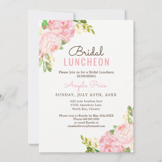 Jolie Pink Peony Bridal Luncheon Invitations (Devant)