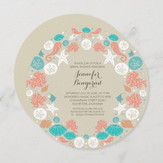 Jolie plage couronnes nuptiale invitations douche (Devant / Derrière)