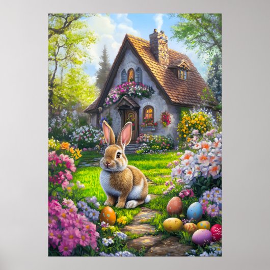Jolie Poster Peinture de chasse aux oeufs de lapin (Devant)