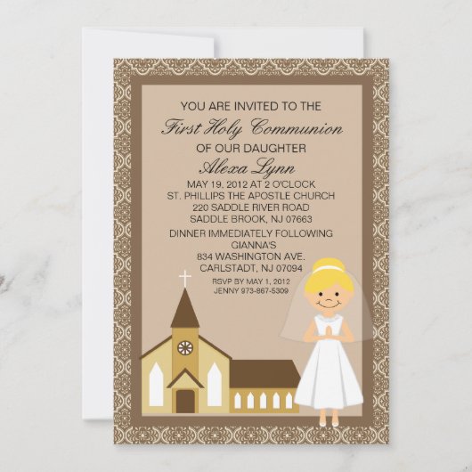 Jolie Première Fille Communion Par Invitation De L (Devant)