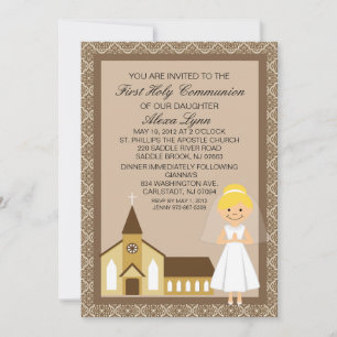 Jolie Première Fille Communion Par Invitation De L