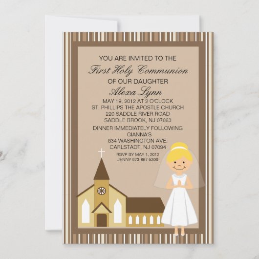 Jolie Première Fille Communion Par Invitation De L (Devant)