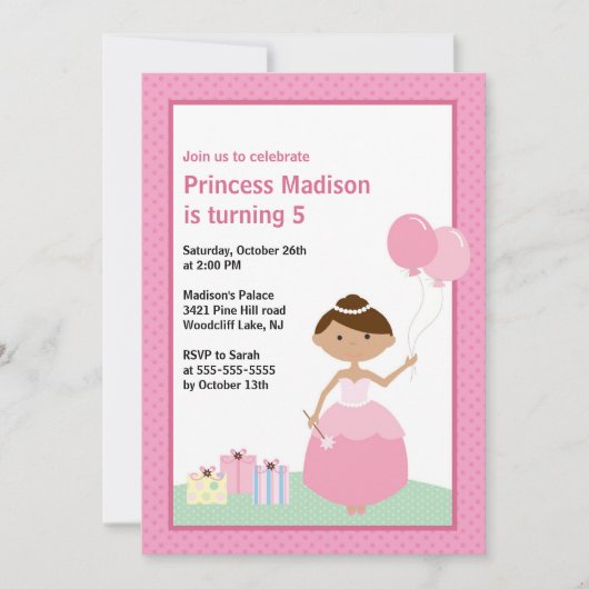 Jolie Princesse Anniversaire Fête Invitation (Devant)