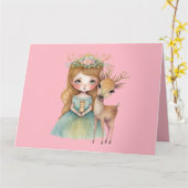 Jolie Princesse et Faon Nouveau-Né Carte de Vœux (Fleur jaune)