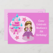 Jolie Princesse Rose Fille Anniversaire Invitation (Devant / Derrière)
