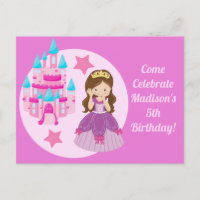 Jolie Princesse Rose Fille Anniversaire Invitation